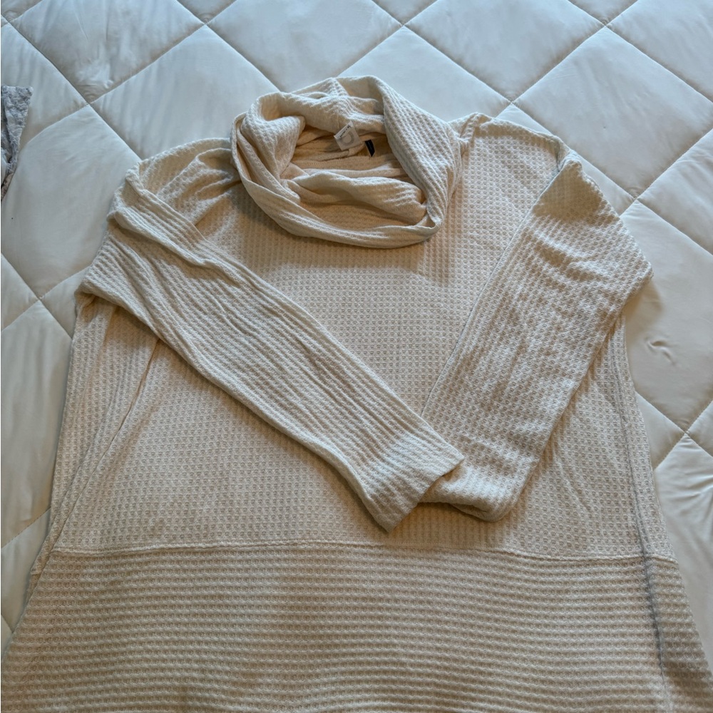 Anthropologie Cream Cowl Neck Sweater Ribbed Knit